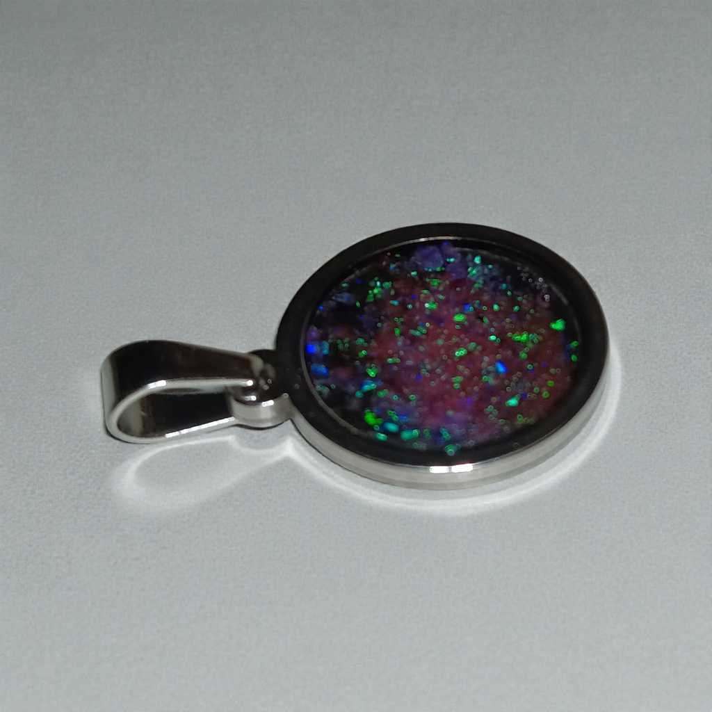 Halskette/Anhänger aus hausgemachtem synthetischem Opal-Edelstahl, kreisförmig