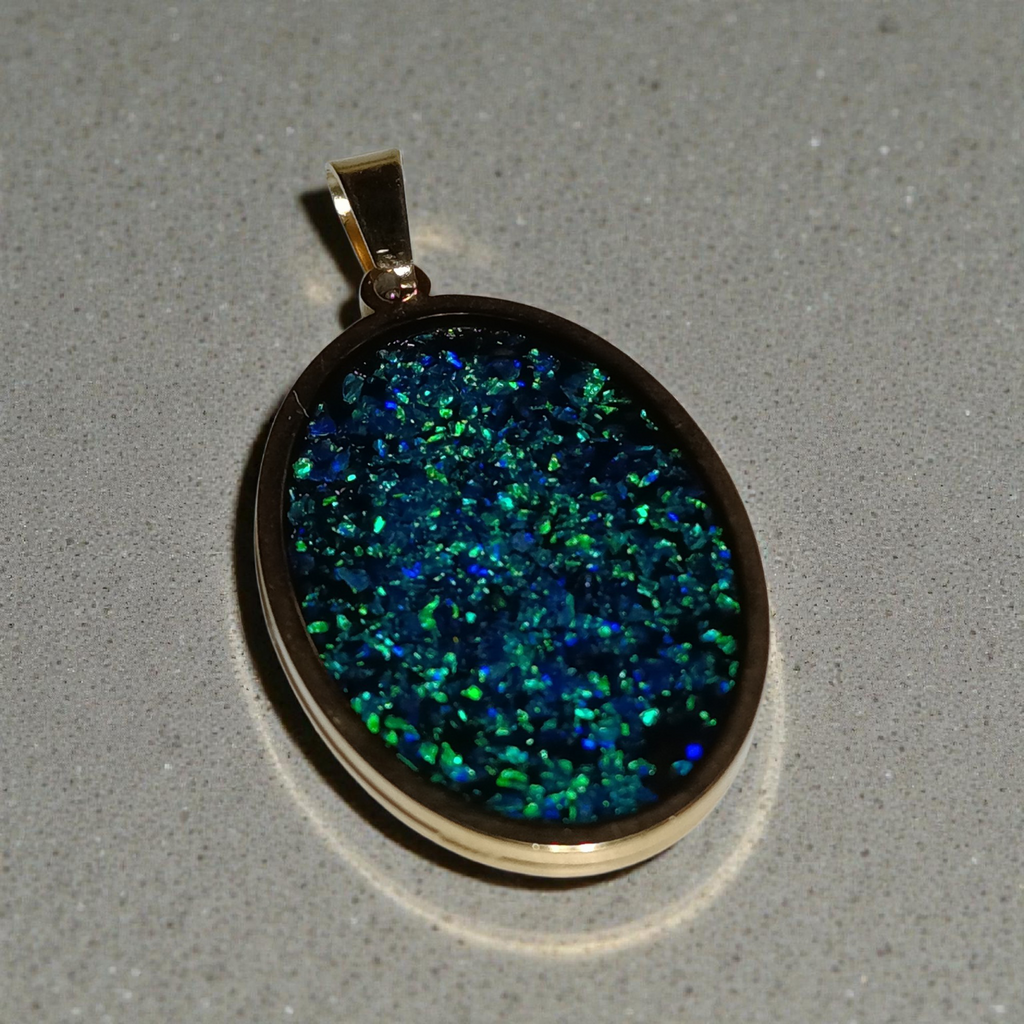 Handgemachter synthetischer Opal ovaler Edelstahl-Anhänger