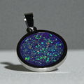 Halskette/Anhänger aus hausgemachtem synthetischem Opal-Edelstahl, kreisförmig