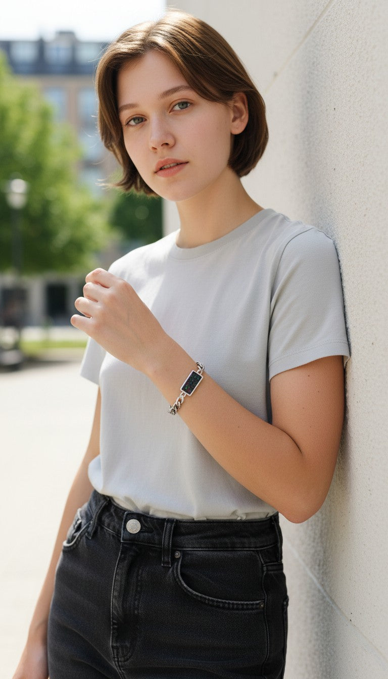 Bracelet en opale synthétique fait main en acier inoxydable