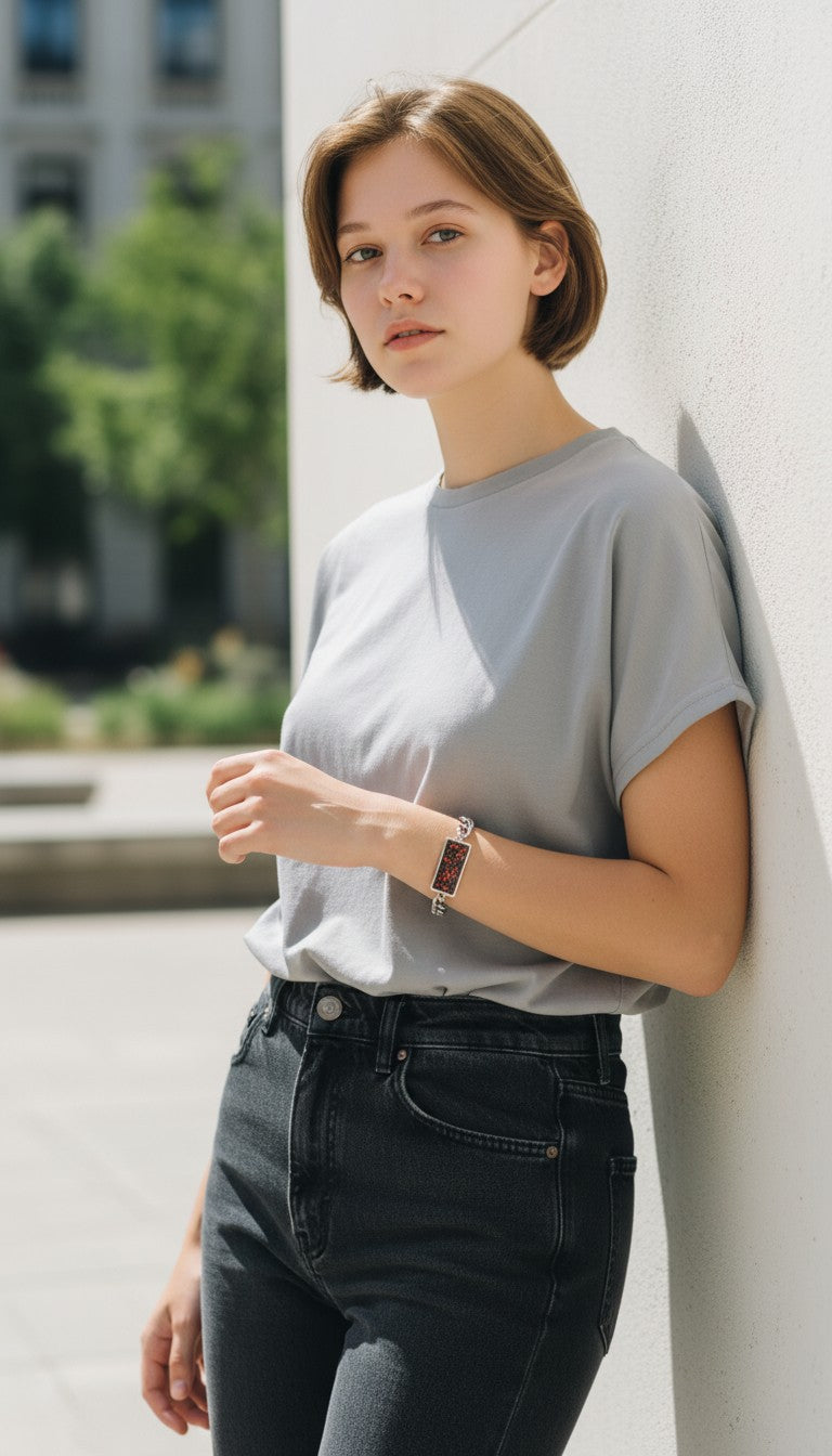 Bracelet en opale synthétique fait main en acier inoxydable